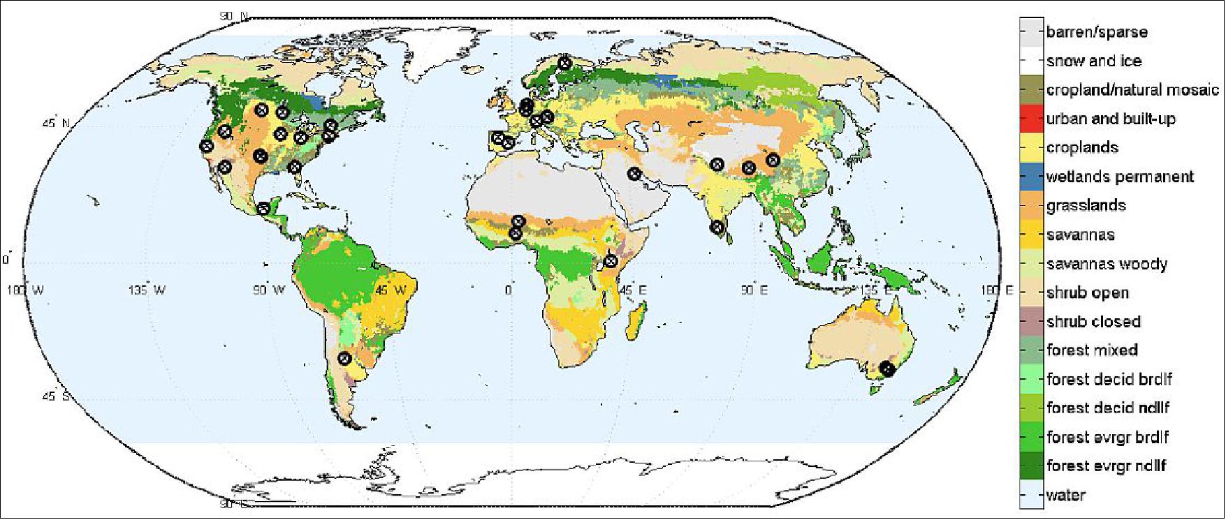 Figure 41: Location of all SMAP soil moisture core validation site candidates (image credit: NASA/JPL,Caltech and Partners)