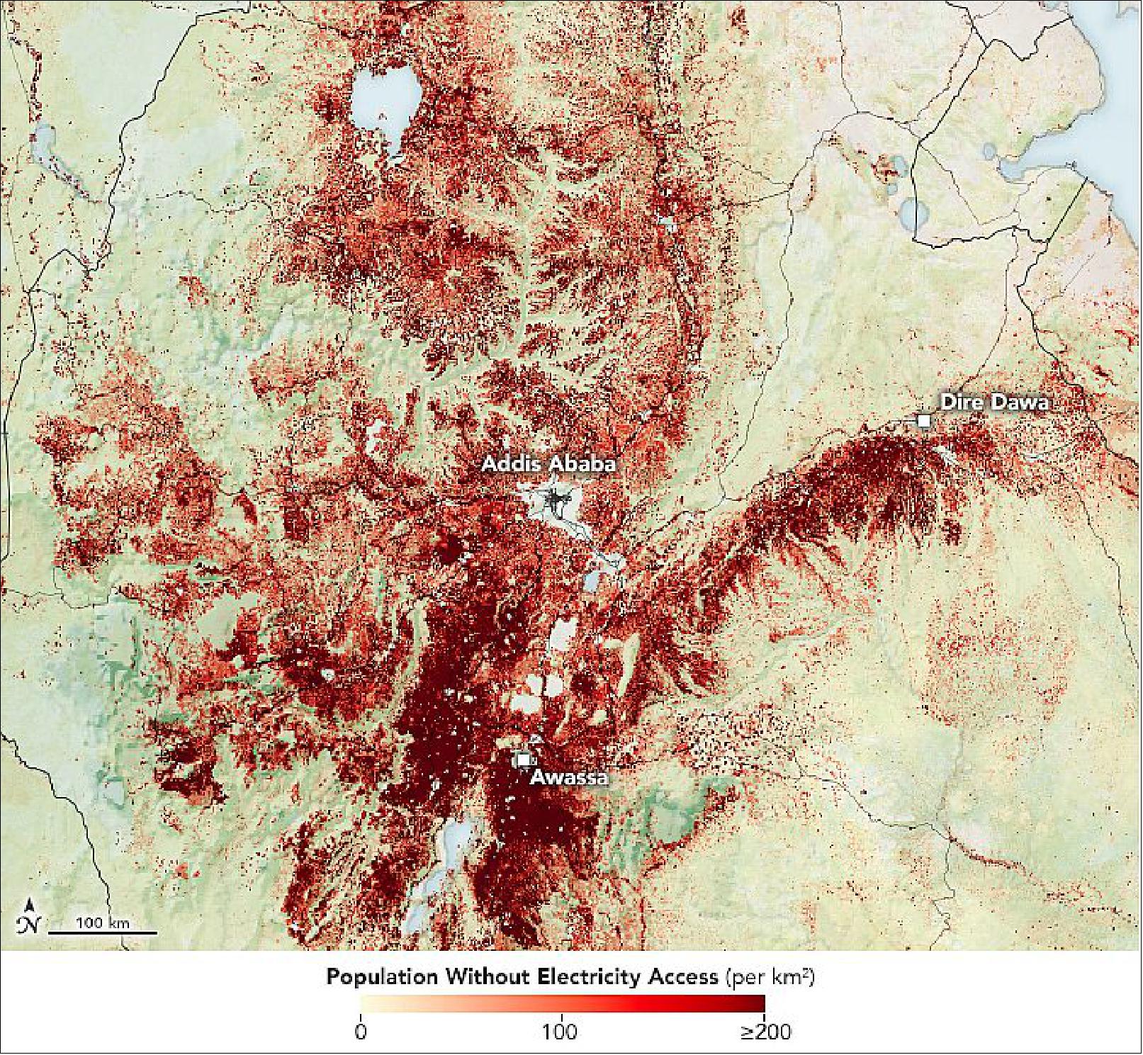 Figure 51: VIIRS image of the region Addis Ababa in 2018 (image credit: NASA Earth Observatory)