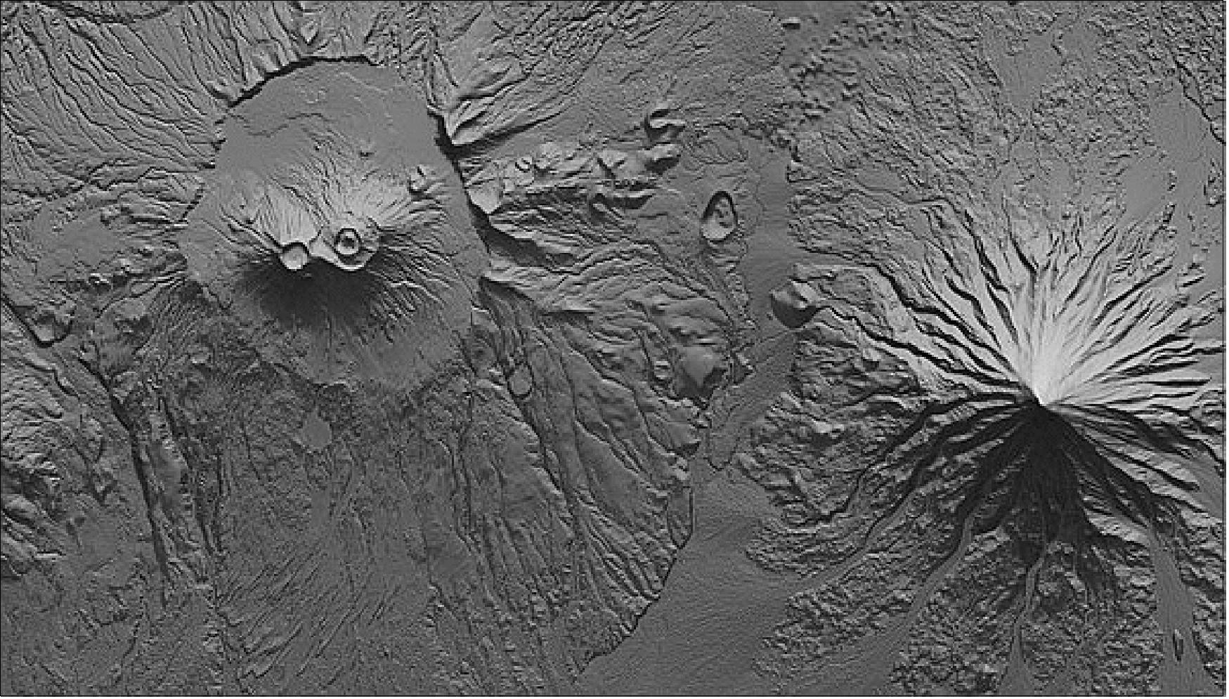 Figure 63: Elevation models of the volcanoes on the Russian Kamchatka Peninsula (image credit: DLR)