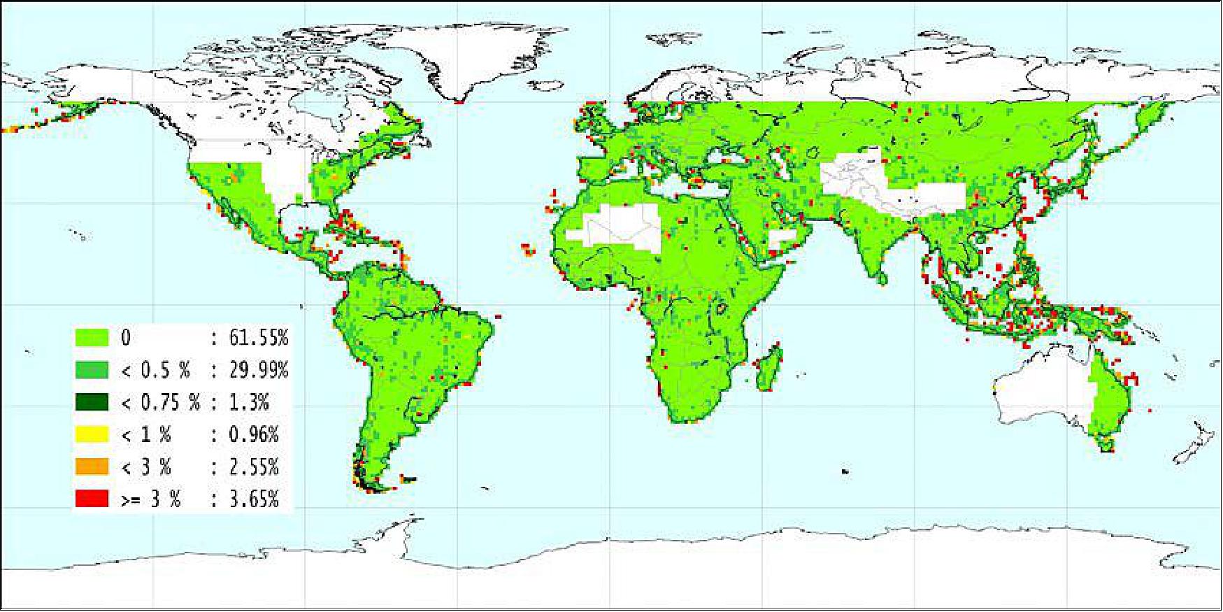 Figure 50: Status of TanDEM-X data coverage analysis per geocell as of February 2016. Further geocells are still in process (image credit: DLR)